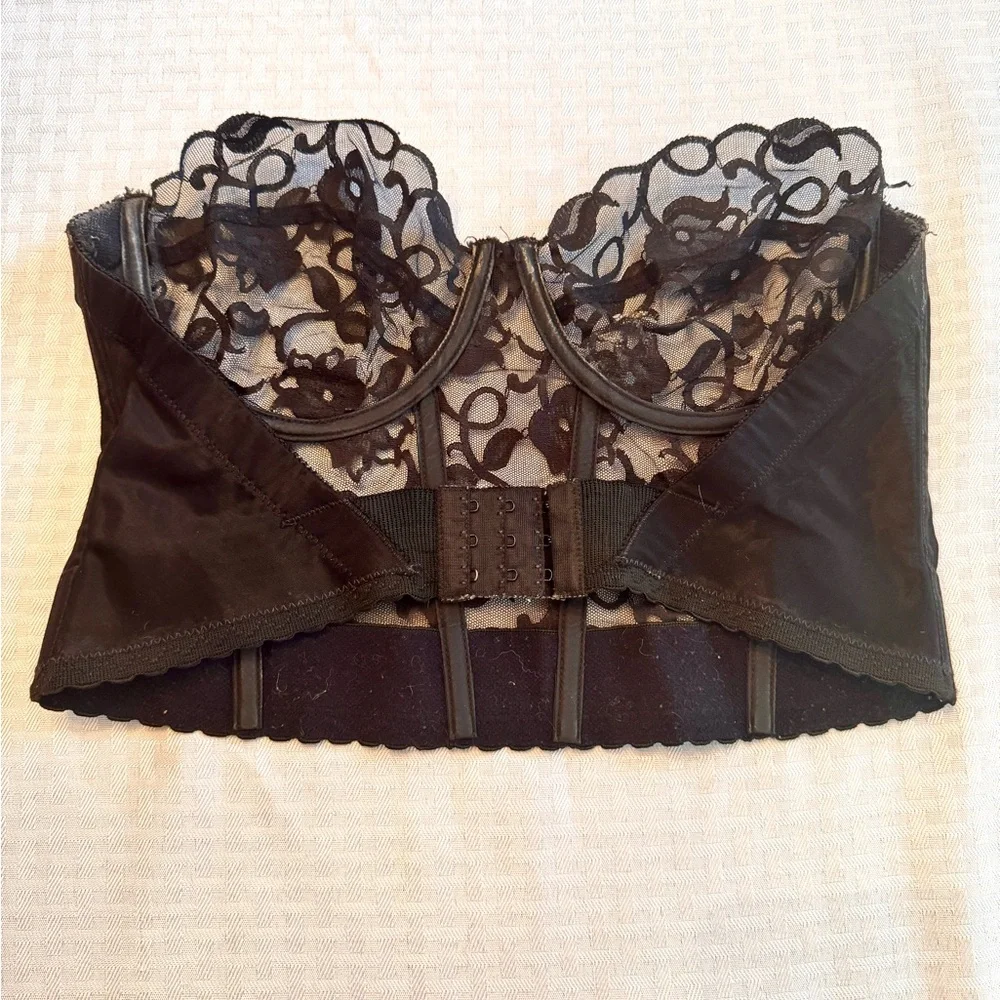Vintage Valmont Black Lace Bustier Corset‎ ILGWU Union Made USA 38C